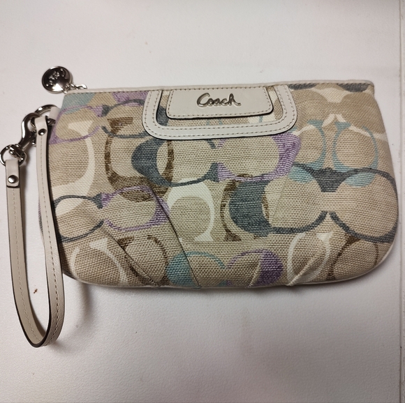 Coach EUC++ 2fer Op Art Signature C Linen Beige Large & Mini Wristlets (W76) - Picture 4 of 15